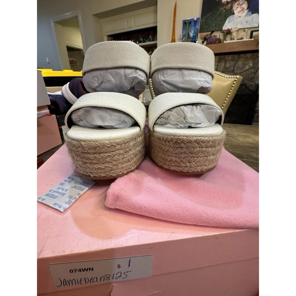 Smash Luna Womens Open Toe Two-Strap Wedge Sandals Size 11 Bone White Espadrille
